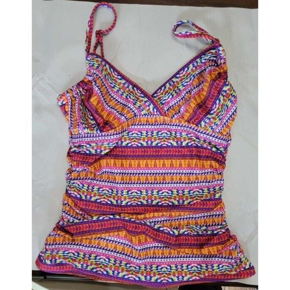 NWT Kenneth Cole S Surplice V-Neck Triangle Halter Tankini Swim Top #95111